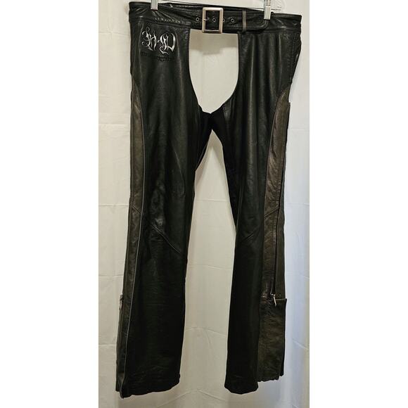 Harley Davidson An American Legend 2 Tone Unisex Leather Chaps Sz L Blk/Gray